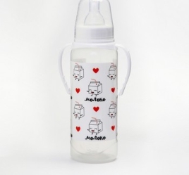 Бутылочка для кормления "Люблю молоко"250 мл цилиндр, с ручками, цвет белый   2969839