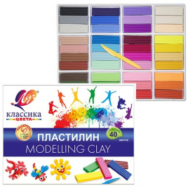 Пластилин " Луч " Классика 40цв 800г со стеком, картонная упаковка