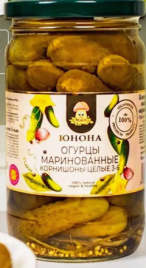 Огурцы ЮНОНА маринованные 9-12 см с/б 3000 г (4 шт/уп)