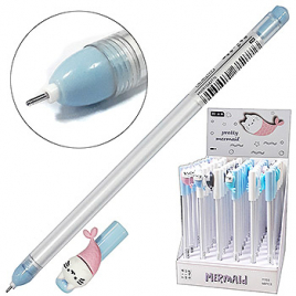 Ручка гелевая " KWELT " Которыба дисплей синяя 0,5мм игольчатый пишущий узел, прозрачный пластиковый