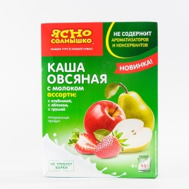 Каша ЯСНО СОЛНЫШКО овсяная груша,клубника,яблоко 6*45 г (6 шт/уп)