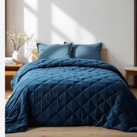 Покрывало «Этель» 220×240±5 см, велюр, синее