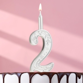 Свеча для торта "Серебряный узор", цифра "2"   10603299