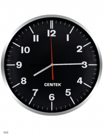 Часы настенные Centek СТ-7100 <Black> (черн + хром) 30 см диам., круг, ПЛАВНЫЙ ХОД, кварц. механизм