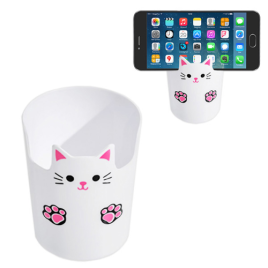 Подставка для пишущих принадлежностей с подставкой для телефона " KWELT " Кот, 1 отделение, Белая, п