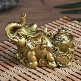 Нэцке полистоун под бронзу "Слон с тележкой золота" 7х4х8,5 см   4634924