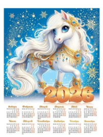 Календарь настенный " Мир открыток " 0-02 на 2026г 446*602мм, Символ года- Белая лошадка, мелованная
