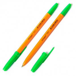 Ручка шариковая Alingar, "51", 1 мм, зеленая, шестигранный, оранжевый пластиковый корпус, картонная 