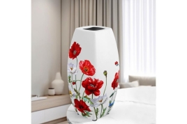 Ваза 1,5 л 11*11*21 см "Маки" квадрат, NEW BONE CHINA