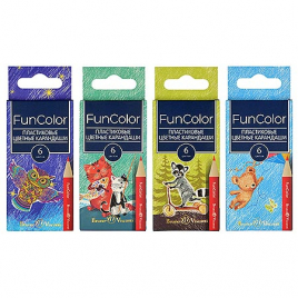 Карандаши " Bruno Visconti " Funcolor  6цв 4 вида, трехгранные, пластиковые, укороченные, картонная 