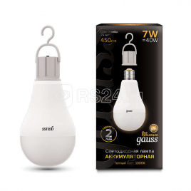 Лампа светодиодная GAUS A60 7Вт 3000К E27 450Лм с Li-Ion аккумулятором 102402107