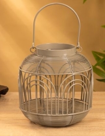 Подсвечник фонарь со стеклянной колбой, 19×19×19.5 см, d=8.5 см, металл, серый