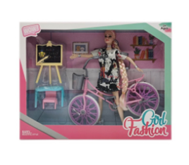 Кукла в наборе с велосипедом и игрушечными аксессуарами DXF132
