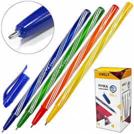 Ручка шариковая " KWELT" Cocktail синяя 0,6мм, игольчатый пишущий узел, цветной пластиковый корпус (