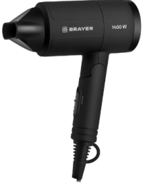 Фен BRAYER 3040BR, 1400 Вт, 2 скорости, складная ручка, шнур 1.8 м, чёрный 4791093