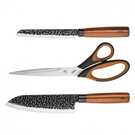 LR05-12 LARA Набор ножей 3 предмета, нож сантоку, нож универсальный , ножницы, 3CR14