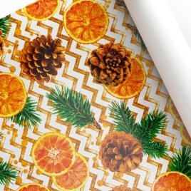 Упаковочная бумага Новогодняя " Интерпак " 68,5см*10м в рулоне, Хвоинки, 90г/м2(Бумага оберточная с 