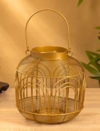 Подсвечник фонарь со стеклянной колбой, 19×19×19.5 см, d=8.5 см, металл, золотистый