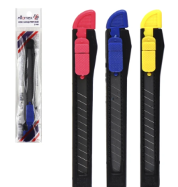 Нож канцелярский " Attomex " 9мм, пластиковый корпус, ассорти, ручная блокировка лезвия, блистер, ев