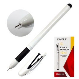 Ручка гелевая " KWELT" черная 0,5мм резиновый держатель, игольчатый пишущий узел, белый пластиковый 