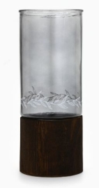 Ваза для цветов из стекла с деревянной подставкой, 25.5×10 см, 1.25 литра