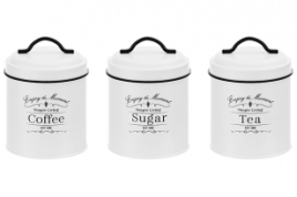 Набор 3 банок для сыпучих продуктов 1,1 л 11,7*11,7*15,5 см "Tea, coffee, sugar"+крышки с ручк, круг
