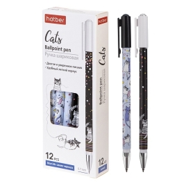 Ручка шариковая " Hatber " Cats синяя 0,7мм, чернила на маслянной основе, ассорти, с колпачком и кли