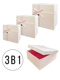 Набор коробок " KWELT " 3в1 19*19*9см, 17*17*8см, 15*15*7см Love, цвет - кремовый/розовый, атласный 