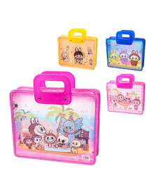 Папка " Mazari " А4 (380*280мм) с пластиковыми ручками Лабубу, молния сверху, ассорти (без возможнос