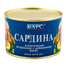 Сардина БАРС с добавлением масла ж/б 250 г (24 шт/уп)