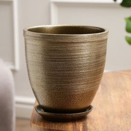 Горшок цветочный с поддоном 2,4л, темное золото керамика, "Золото" (М) 6912636