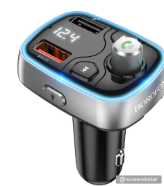 FM-трансмиттер Borofone BC32, Bluetooth, 2 USB, пластик, QC 3.0, дисплей, TF, микрофон , кнопка отве