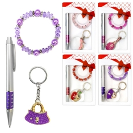 Набор подарочный " KWELT " 3в1 ручка шариковая автоматическая, синяя, брелок, браслет, ассорти (без 