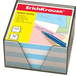 Блок бумаги " Erich Krause " 9*9*5см 2цв (голубой/белый) в пластиковом боксе, 80г/м2