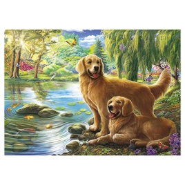 Картина алмазная " Рыжий кот " 30*40см Рыжие собаки у озера, с полным заполнением, на подрамнике, 10