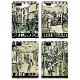 Скетчбук, крафт-бумага 100г/м2, 180*260мм, 60л, на резинке, спираль сверху, без линовки, обложка - к