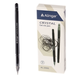 Ручка гелевая Alingar, "Cristal", 0,5 мм, черная, игольчатый наконечник, круглый, прозрачный, пласти