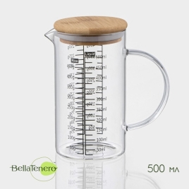 Кувшин мерный с бамбуковой крышкой "Эко" 350 мл, 12,5х7,5х11,5 см 9227313