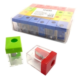 Точилка " KWELT " 2*3см пластиковая с контейнером, 4 цвета (синий, зеленый желтый, красный)