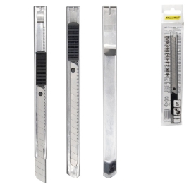 Нож канцелярский " Silwerhof " 9мм, металлический корпус, серебристый, автоматическая блокировка лез