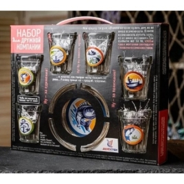 Подарочный набор 7пр.арт.1210-Д "На крючке" (пепельница+6 стаканов 50мл.)