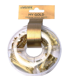 Набор канцелярский " deVente " Gold Rose из 4-х предметов (кнопки силовые золотистые - 20 шт, зажимы