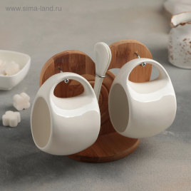 Набор чайный «Эстет» на деревянной подставке, 6 предметов: 2 чашки 200 мл, 2 подставки 9,5 см, 2 лож