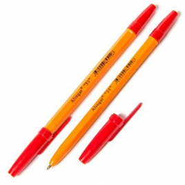 Ручка шариковая Alingar, "51", 1 мм, красная, шестигранный, оранжевый, пластиковый корпус, картонная