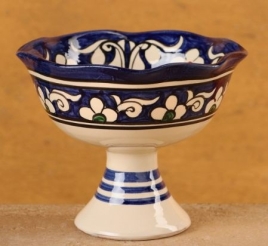 Конфетница Риштанская Керамика "Цветы", синяя 14 см, 9925443