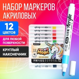 Набор маркеров акриловых 12 цветов, круглый наконечник, для любой поверхности   9656415