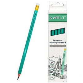 Карандаш ч/гр " KWELT " HB с ластиком, шестигранный, пластиковый, цвет корпуса - зеленый, заточенный