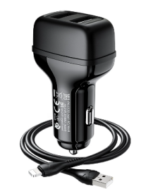Автомобильное зарядное устройство Hoco Z36, 2 USB - 2.4 А, кабель Type-C, 1  м, черный 7783030