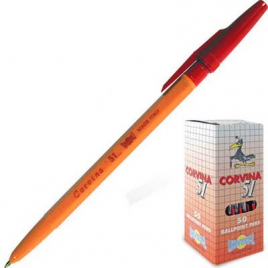 Ручка шариковая " Corvina 51 " красная 1,0мм длина стержня 152мм, желтый корпус, колпачок красный