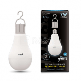 Лампа светодиодная GAUS A60 7Вт 4100К E27 470Лм с Li-Ion аккумулятором 102402207